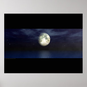 Moonlight Ocean - Widescape Poster