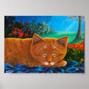 Moonlight Orange Tabby Cat Art Poster