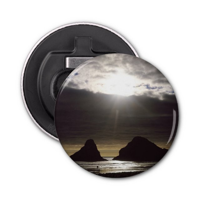 Moonlight Over Ocean Rocks Oregon Bottle Opener (Front)