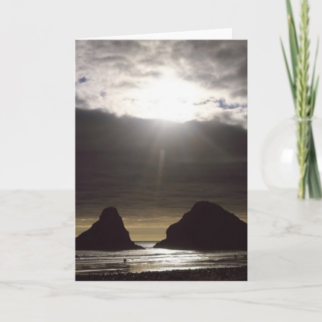 Moonlight Over Ocean Rocks Oregon Card (Front)