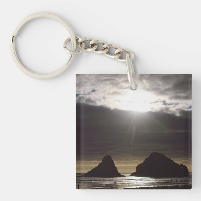 Moonlight Over Ocean Rocks Oregon Key Ring (Front)