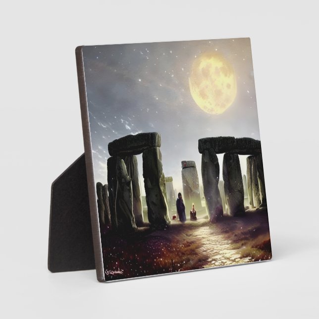 Moonlight Over Stonehenge Digital Art Tabletop Plaque (Front)