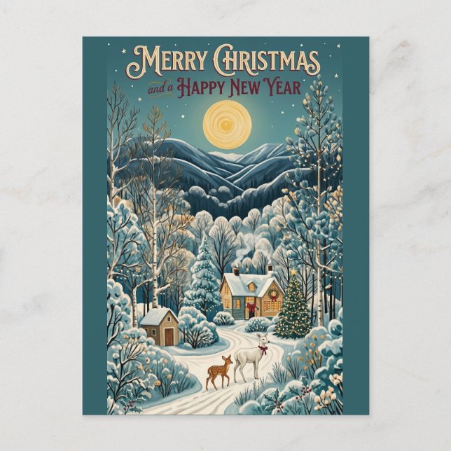 Moonlight Over Winter Valley Holiday Postcard (Front)