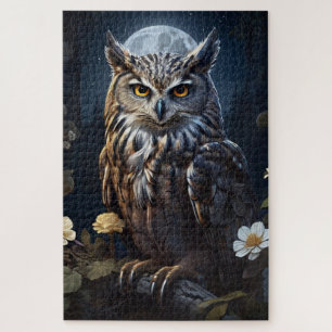 Moonlight Owl Watching Over the Darkness Jigsaw Puzzle