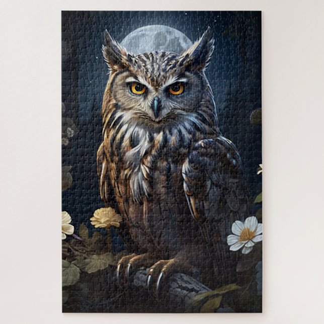 Moonlight Owl Watching Over the Darkness Jigsaw Puzzle (Vertical)
