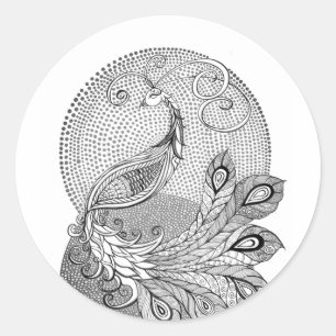 Moonlight Peacock Classic Round Sticker