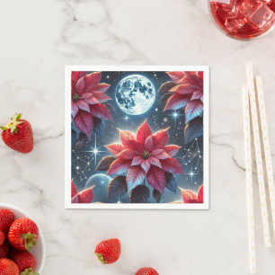 Moonlight Poinsettia Floral Pattern Decoupage Napkin