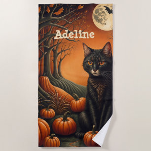 Moonlight Pumpkin Patch Personalized Halloween Beach Towel