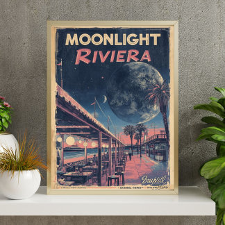 Moonlight Riviera Lunar Fantasy Seaside Boardwalk Poster