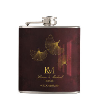 Moonlight Romance Groomsman Burgundy ID881 Hip Flask