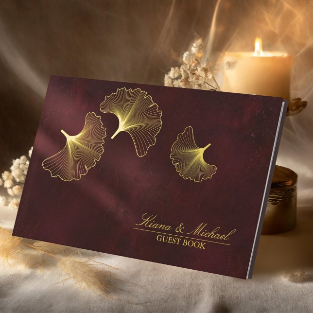 Moonlight Romance Wedding Burgundy Gold ID881 Guest Book (Creator Uploaded)
