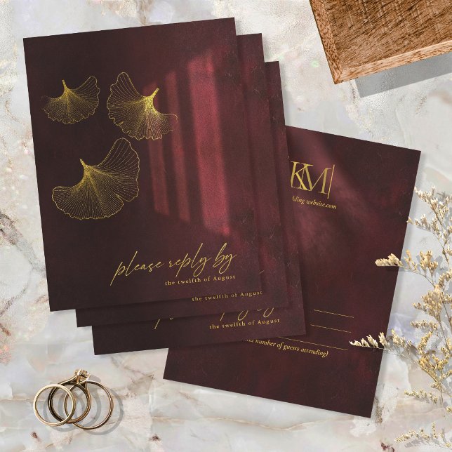 Moonlight Romance Wedding Burgundy ID881 RSVP Card (Creator Uploaded)