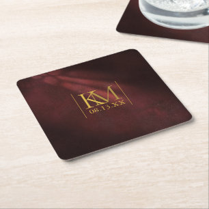 Moonlight Romance Wedding Burgundy ID881 Square Paper Coaster