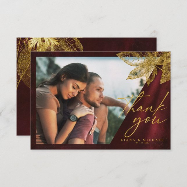 Moonlight Romance Wedding Burgundy ID881 Thank You Card (Front/Back)