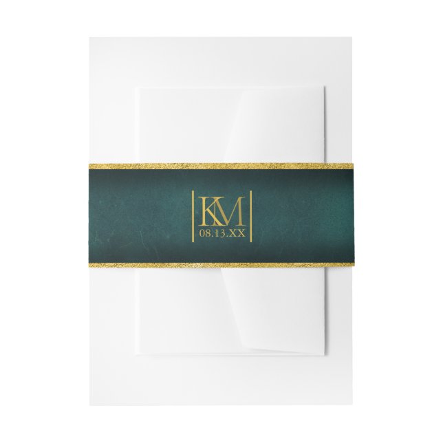 Moonlight Romance Wedding Emerald Green ID881 Invitation Belly Band (Front Example)