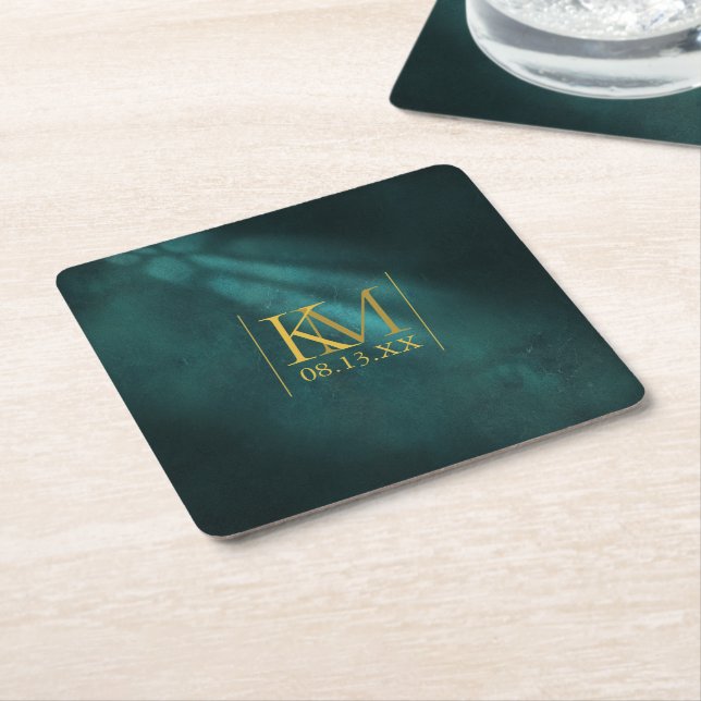 Moonlight Romance Wedding Emerald Green ID881 Square Paper Coaster (Angled)