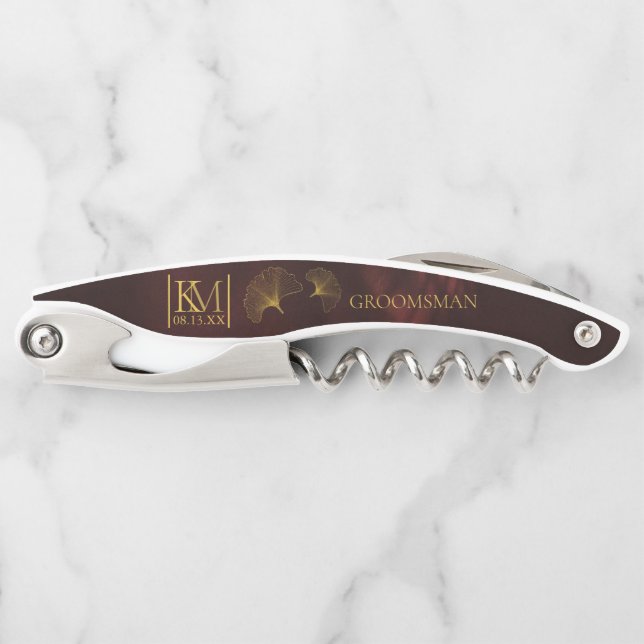 Moonlight Romance Wedding Groomsman Burgundy ID881 Corkscrew (Front)