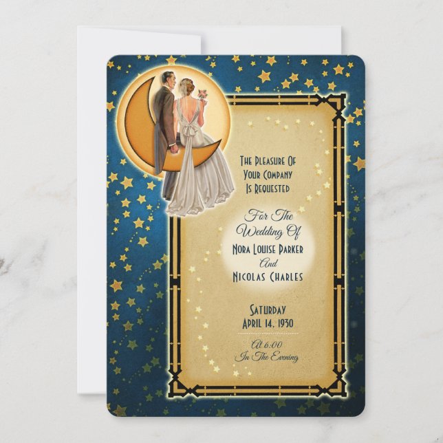 Moonlight Romance Wedding Invitation - Brunette (Front)
