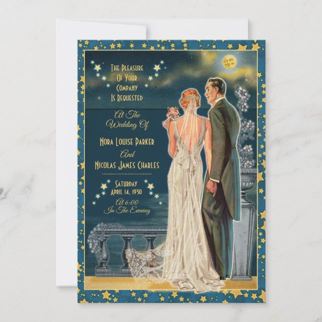 Moonlight Romance Wedding Invitations - Redhead (Front)