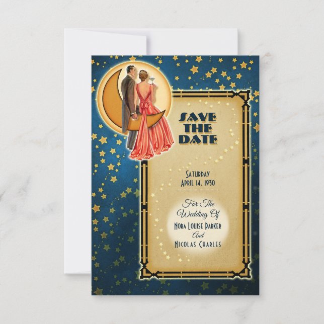 Moonlight Romance Wedding Save The Date - Brunette Invitation (Front)