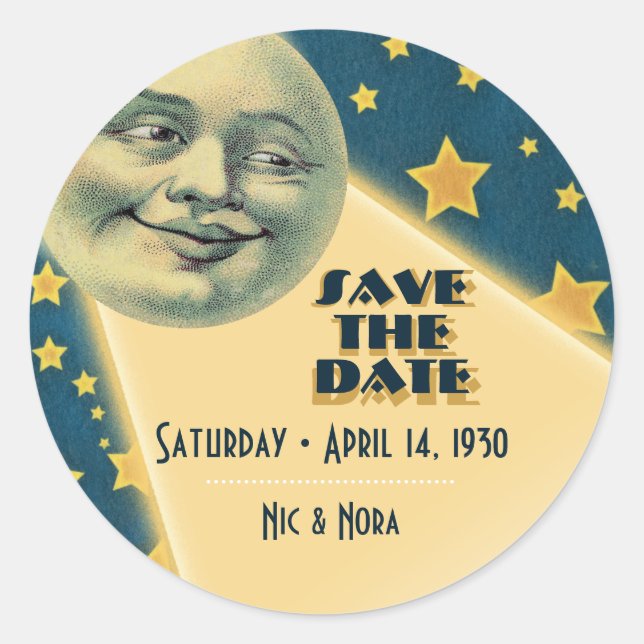 Moonlight Romance Wedding - Save The Date Classic Round Sticker (Front)