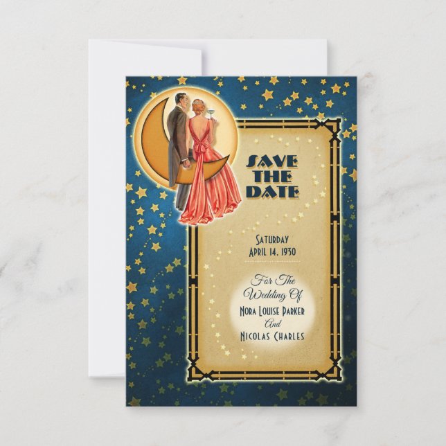 Moonlight Romance Wedding Save The Date - Redhead Invitation (Front)