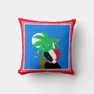 Moonlight Santa Black Dog Trimming Palm Tree Cushion