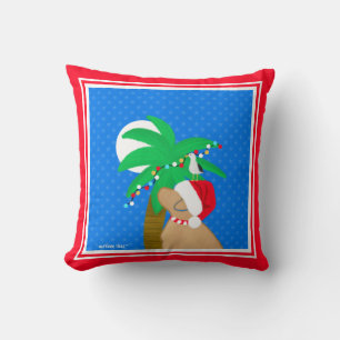 Moonlight Santa Yellow Dog Trimming Palm Tree Cushion