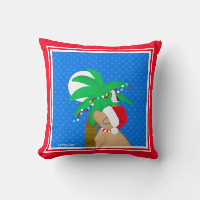 Moonlight Santa Yellow Dog Trimming Palm Tree Cushion (Front)