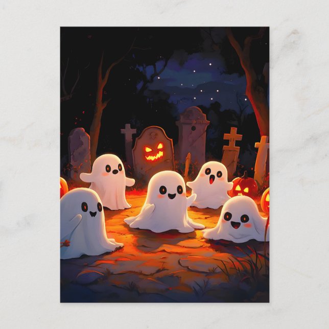 Moonlight Spooky Ghost Tales Holiday Postcard (Front)
