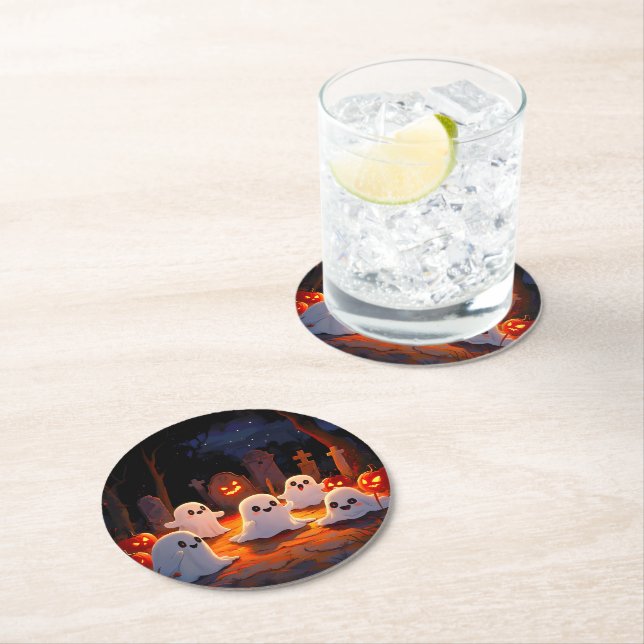 Moonlight Spooky Ghost Tales Round Paper Coaster (Insitu)