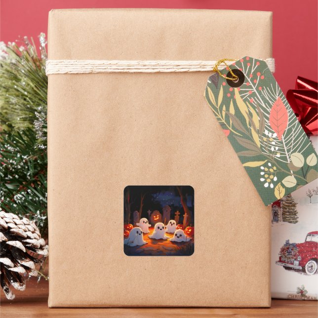 Moonlight Spooky Ghost Tales Square Sticker (Holiday)