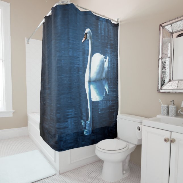 Moonlight Swan Reflection Shower Curtain (In Situ)