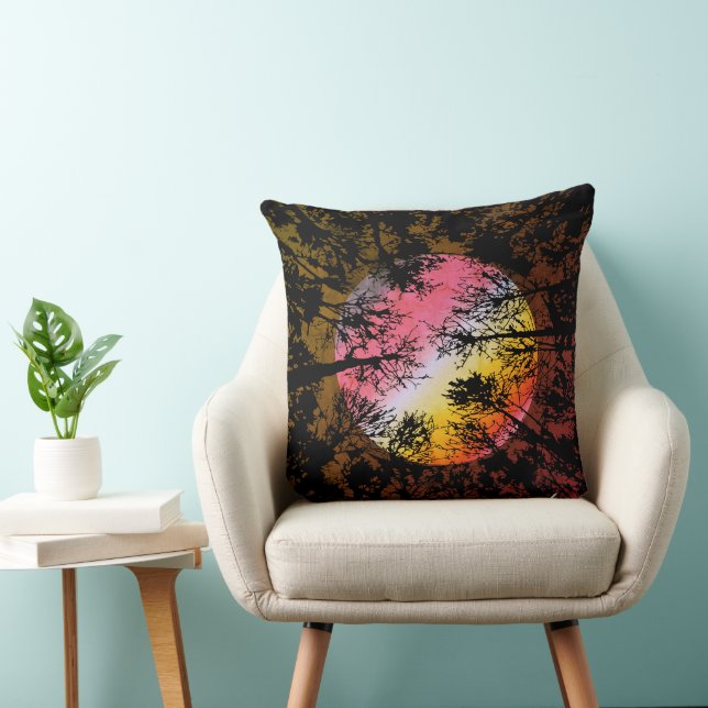 Moonlight Through Dense Forest – Colourful Surreal Cushion (Chair)