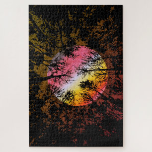 Moonlight Through Dense Forest – Colourful Surreal Jigsaw Puzzle