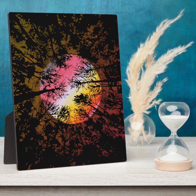 Moonlight Through Dense Forest – Colourful Surreal Plaque (Side)