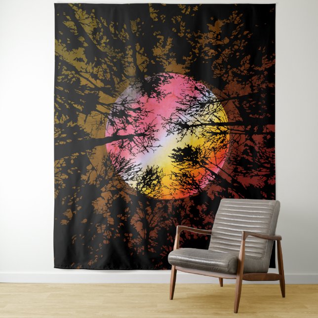Moonlight Through Dense Forest – Colourful Surreal Tapestry (In Situ)