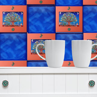 Moonlight Tree of Life Talavera Style Mexican Ceramic Tile