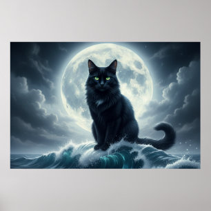 Moonlight Wave & Black Cat Poster