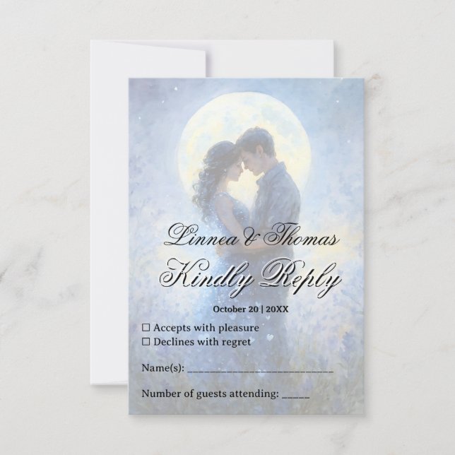 Moonlight Wedding Celestial Love Night Sky Theme RSVP Card (Front)