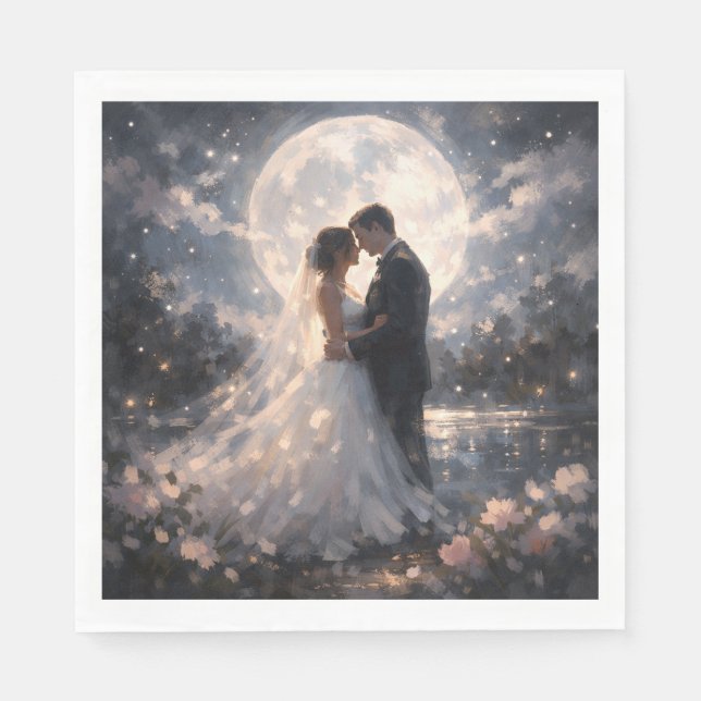Moonlight Wedding Couple Romantic Paper Napkins  (Front)