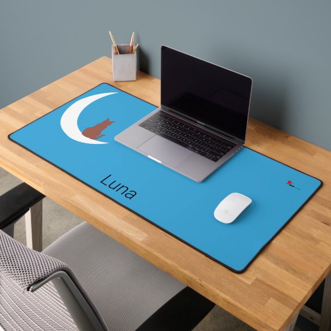 Moonlight Whiskers | Minimalist Cat & Moon Desk Mat (Office 2)