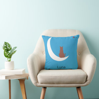 "Moonlight Whiskers" Minimalist Cat Silhouette on  Cushion
