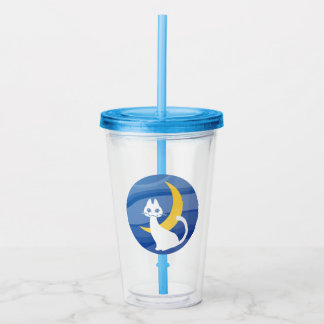 Moonlight white cat acrylic tumbler