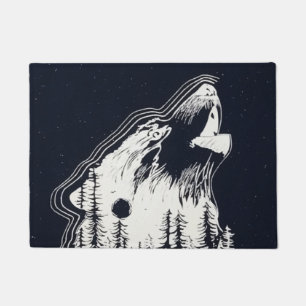 Moonlight Winter Wolf Pine Tree Forest Doormat