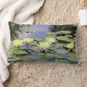 "MOONLIGHT-YELLOW WATER LILIES IN POND LUMBAR CUSHION