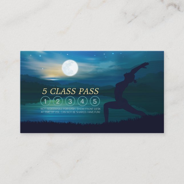 Moonlight Yoga Teacher Half Moon Pose 5 Class Pass Loyalty Card (Front)