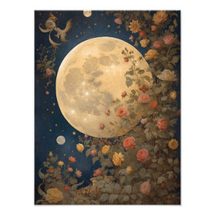 Moonlight's Embrace: Roses Under a Full Moon Photo Print