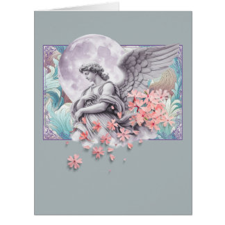 Moonlit Angel — Moon & pink blossoms, muted palett