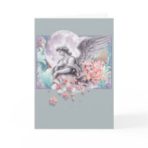 Moonlit Angel — Moon & pink blossoms, muted palett